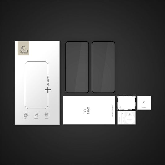 Skärmskydd Tech-Protect FIT+ för Motorola Moto G56, Härdat Glas, Full Lim, Set om 2 stycken, 2.5D, Svart