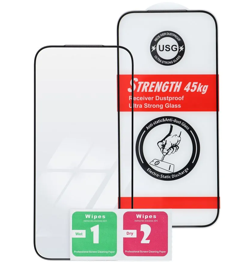 OEM Ultra Strong 45KG Skärmskydd för Apple iPhone 14 Pro, Härdat Glas, Fullt Lim, 2.5D, Svart