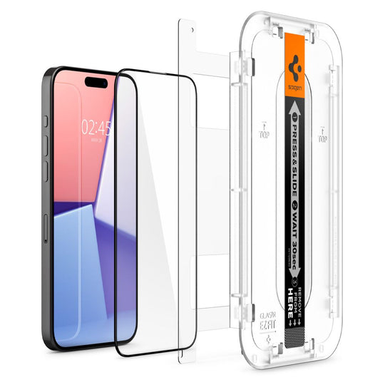 Spigen EZ FIT skärmskydd för Apple iPhone 15, skiktat glas, full limning, 2,5D, Case Friendly, svart AGL06908 AGL06908