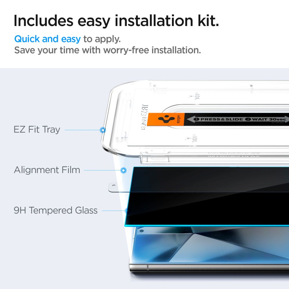 Spigen EZ FIT Privacy skärmskydd för Samsung Galaxy S24 Ultra S928, skyddsglas, helt limmat, set 2 delar