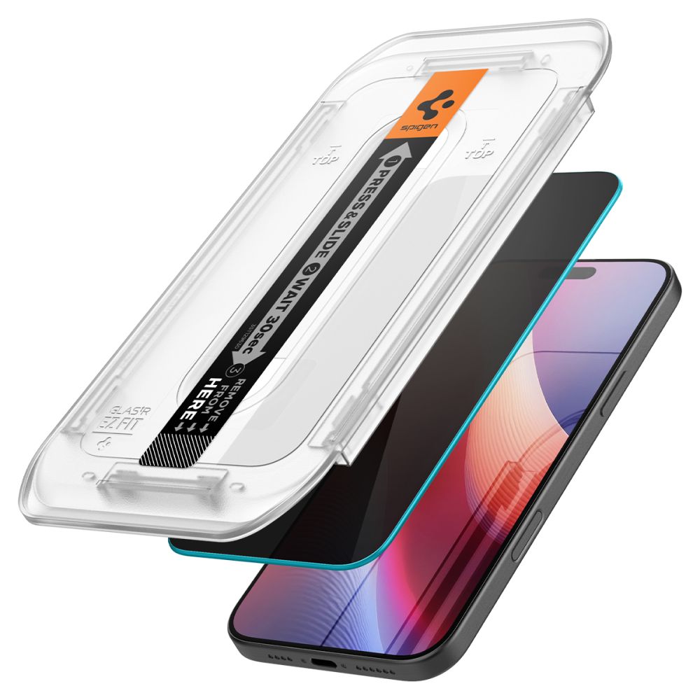 Skärmskydd Privacy Spigen GlastR EZ FIT för Apple iPhone 17 Pro Max / 16 Pro Max, Härdat Glas, Full Lim, Set med 2 stycken AGL07908