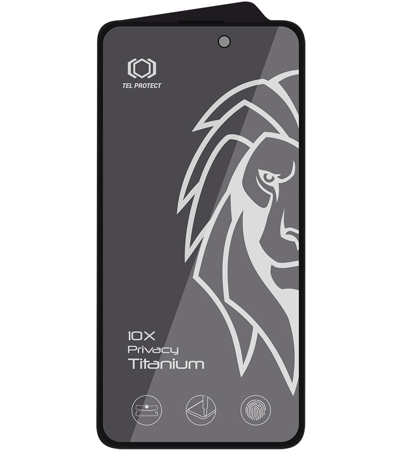 Tel Protect 10X Plus Titanium integritetsskyddande skärmskydd för Apple iPhone 17 / 16 Pro, härdat glas, helhäftande