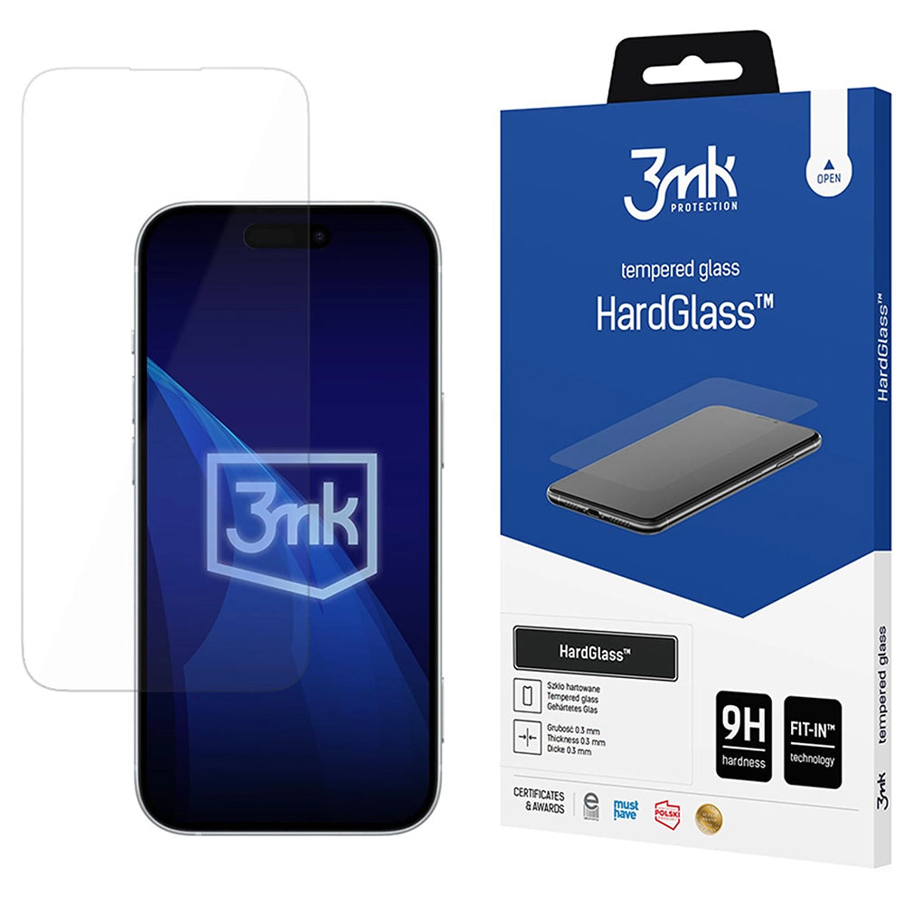 3MK HardGlass skärmskydd för Apple iPhone 18 Pro / 17 Pro / 17 / 16 Pro, härdat glas, full limning