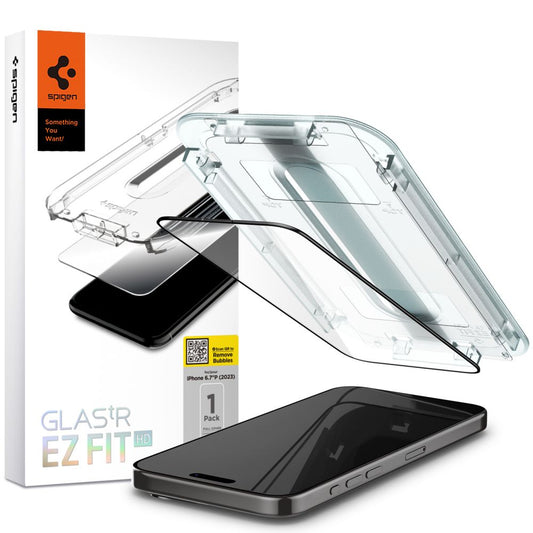Spigen EZ FIT skärmskydd för Apple iPhone 15, skiktat glas, full limning, 2,5D, Case Friendly, svart AGL06908 AGL06908