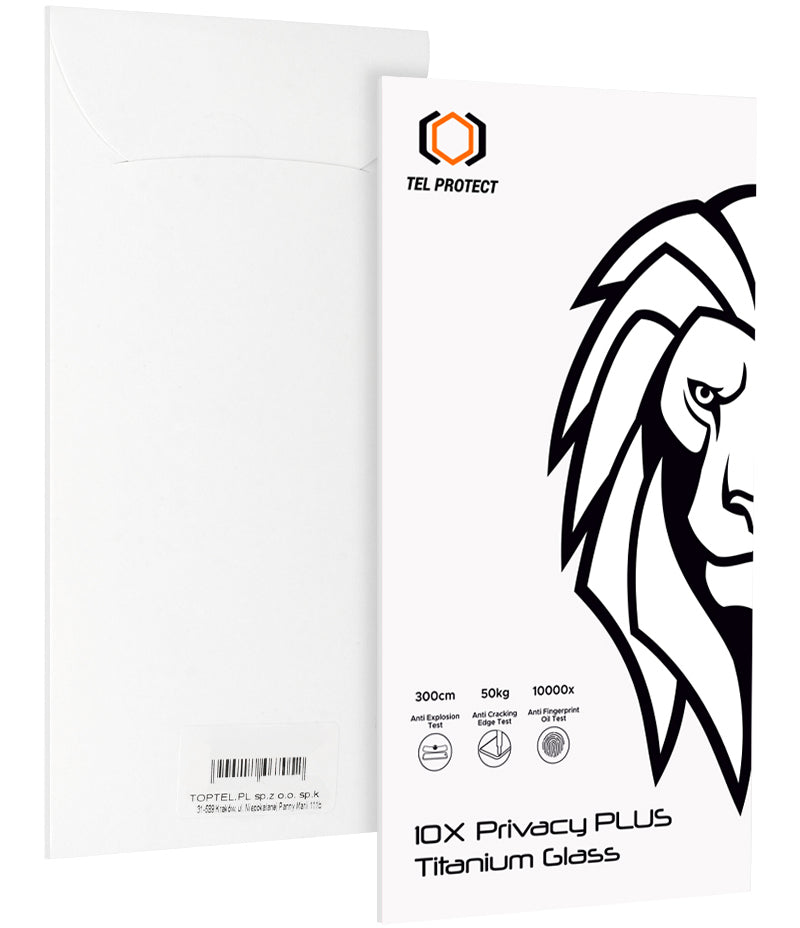 Tel Protect 10X Plus Titanium integritetsskyddande skärmskydd för Apple iPhone 17 Pro, härdat glas, fullständig limyta