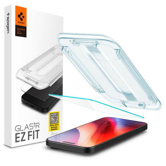 Spigen EZ FIT skärmskydd för Apple iPhone 16 Pro, glasskyddat, full limning AGL07935