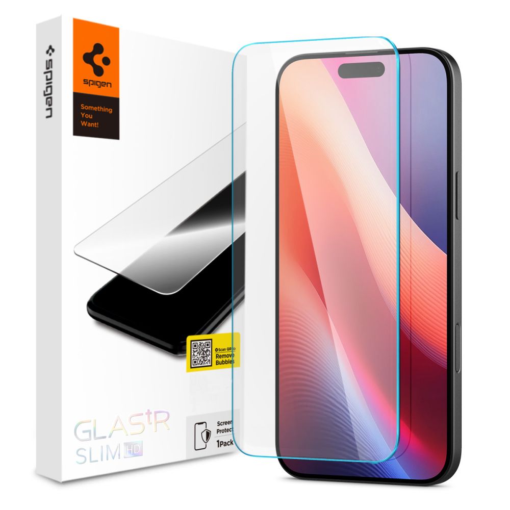 Skärmskydd Spigen GlastrR Slim HD för Apple iPhone 16 / 15, Härdat Glas, Full Lim, 2.5D AGL06910