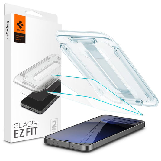 Spigen EZ FIT-skärmskydd för Samsung Galaxy S24 FE S721, glasskyddat, helt limmat, set med 2 delar AGL08729