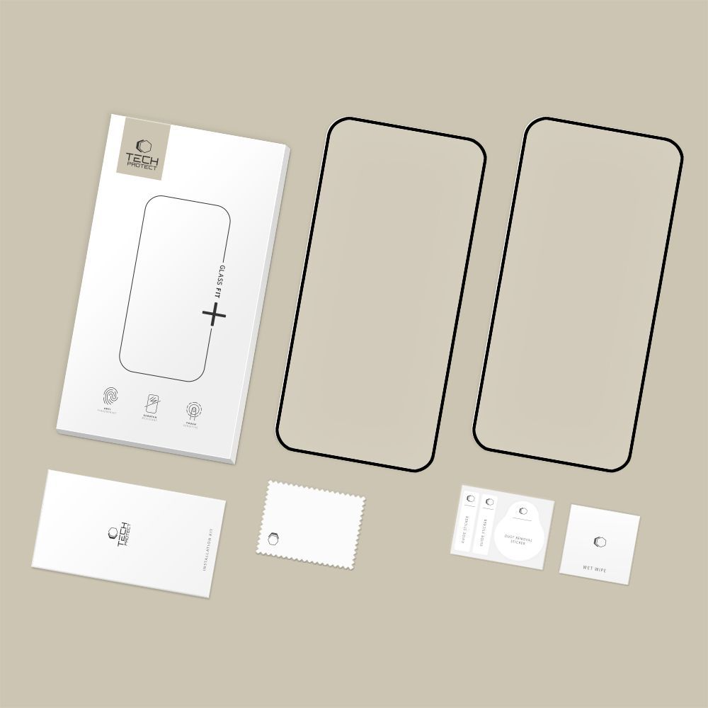 Tech-Protect FIT+ skärmskydd för Motorola Moto G77 / G67, härdat glas, full limning, set om 2 stycken, 2.5D, svart