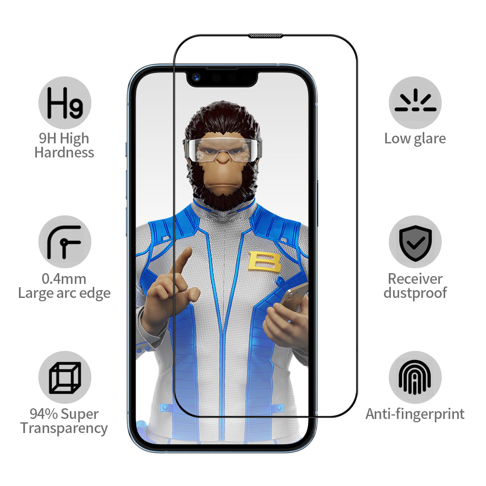 Blueo Anti-Reflective HD Screen Protector with Applicator Pro for Apple iPhone 16 / 15, Tempered Glass, Full Glue, Black