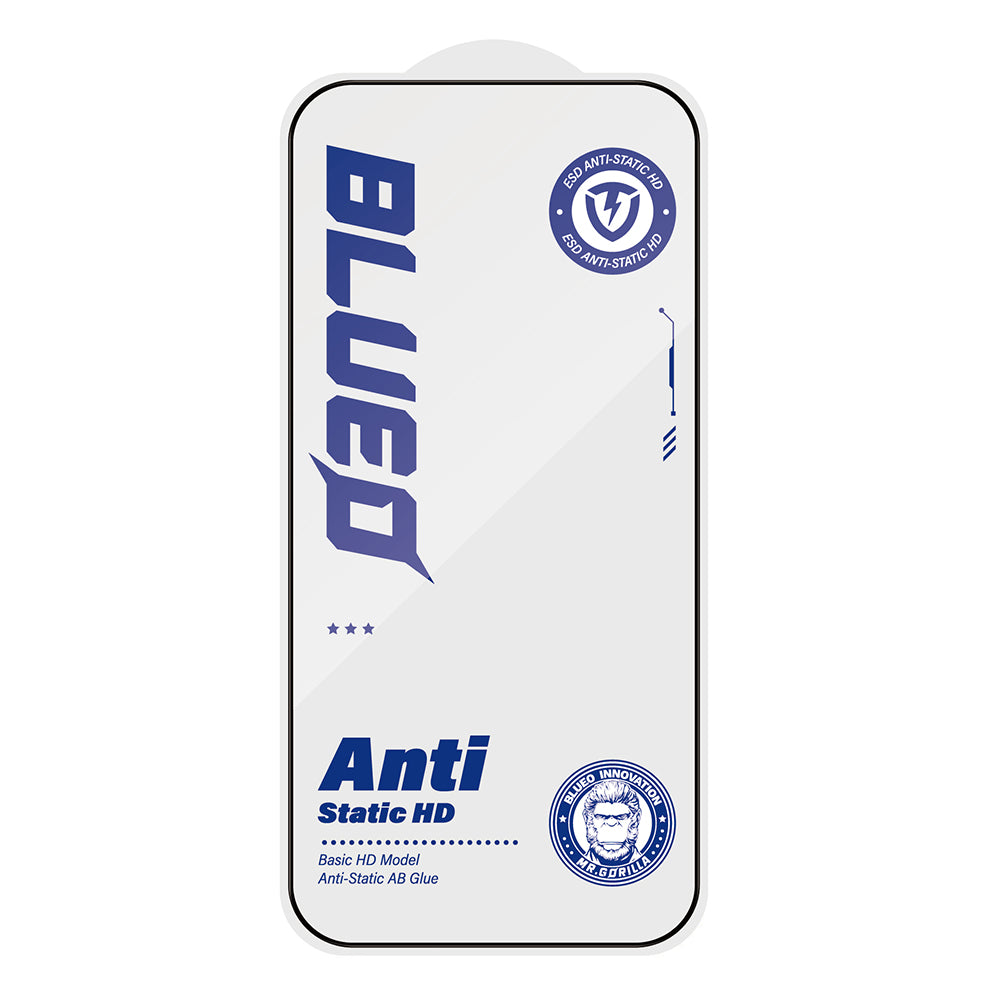 Blueo Anti-Static HD skärmskydd för Apple iPhone 12 / 12 Pro, härdat glas, full limning, svart
