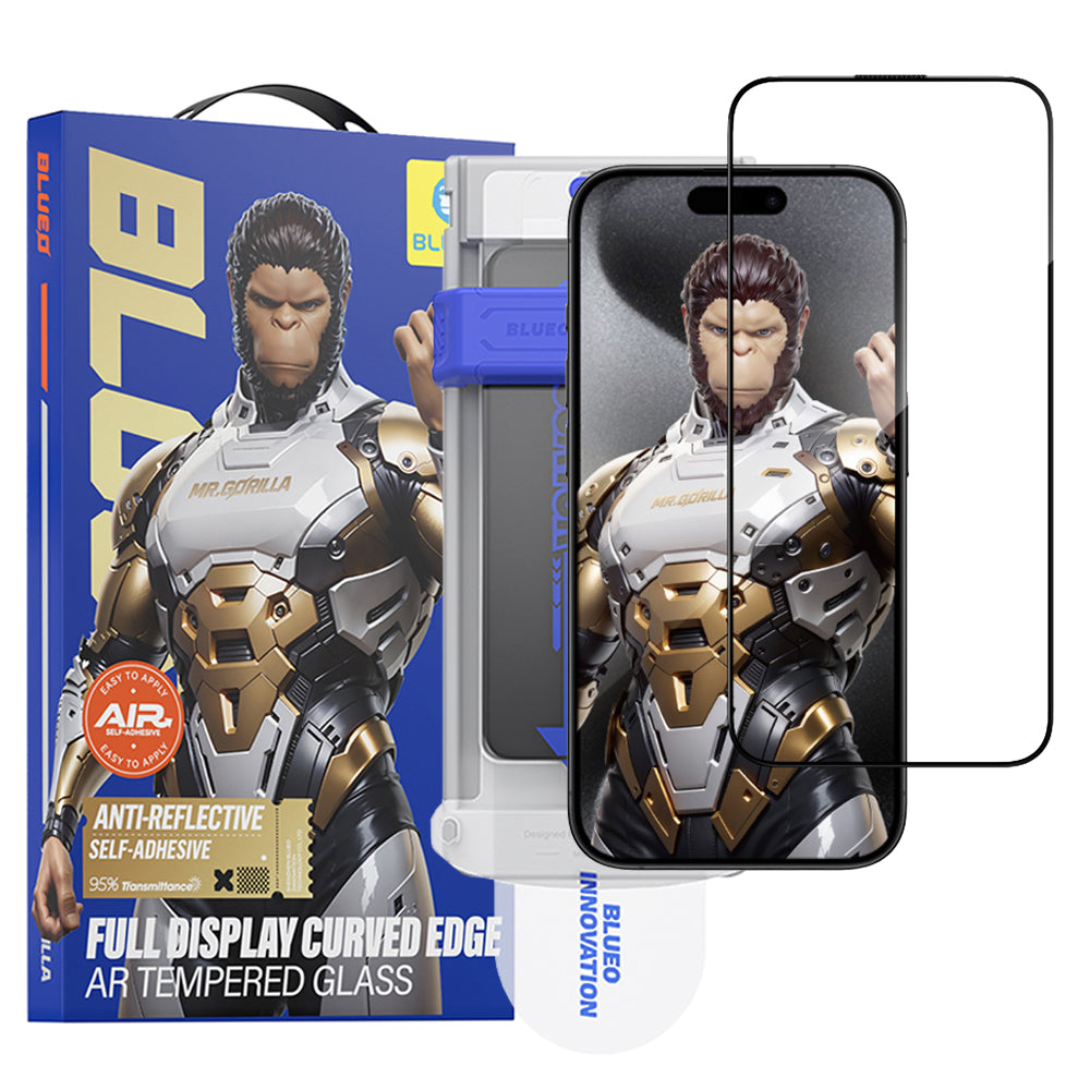 Blueo AR Applicator Pro Screen Protector Film for Apple iPhone 16 Pro Max, Tempered Glass, Full Glue, 3D, Black