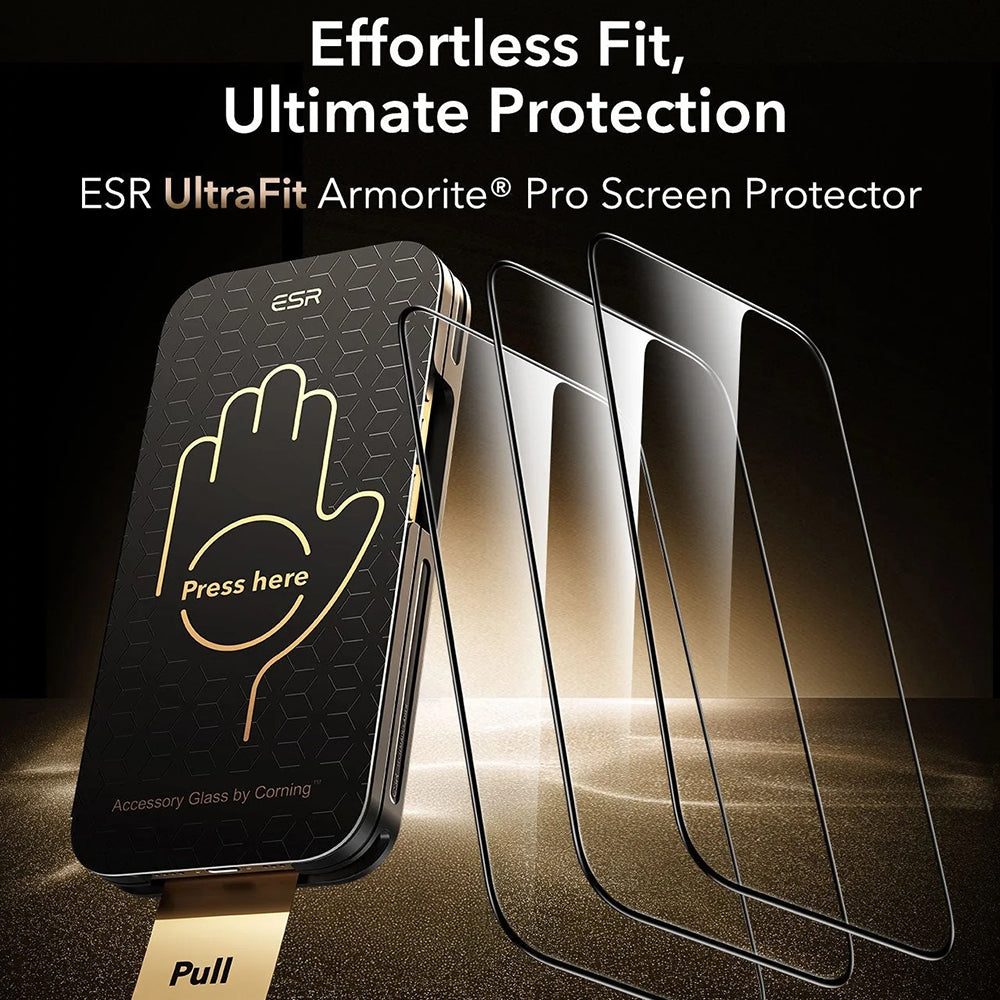 Skärmskydd ESR Corning UltraFit för Apple iPhone 17 Pro, Härdat Glas, Full Glue, Set om 3 stycken, Svart