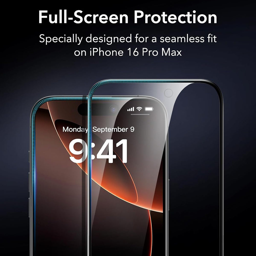 Skärmskydd ESR för Apple iPhone 17 / 16 Pro, Härdat Glas, Full Lim, Set om 3 stycken, Svart