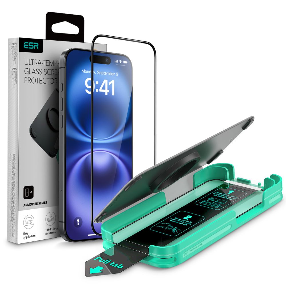 Skärmskydd ESR Armorite för Apple iPhone 16 Plus / 15 Plus, Härdat Glas, Full Lim, Svart