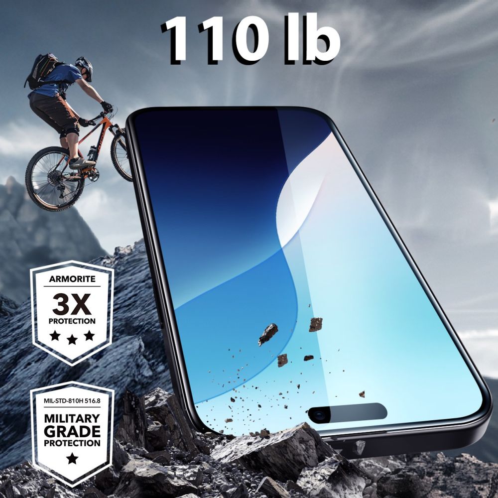 Skärmskydd ESR Armorite för Apple iPhone 16 Plus / 15 Plus, Härdat Glas, Full Lim, Svart