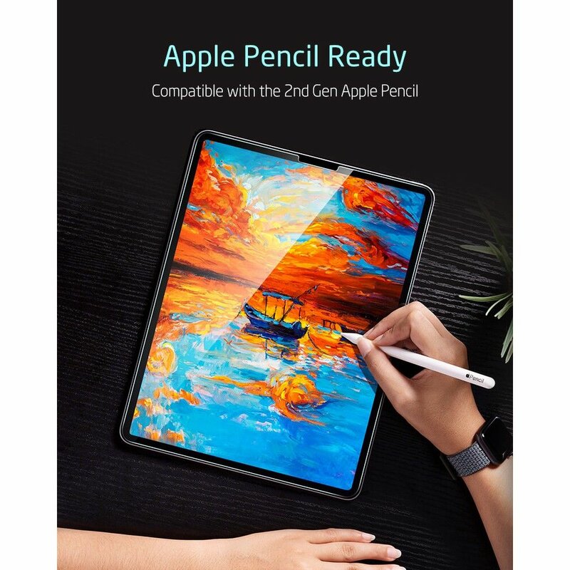 Skärmskydd ESR för Apple iPad Pro 12.9 (2022) / Pro 12.9 (2021) / Pro 12.9 (2020), Härdat Glas, Full Lim, Set med 2 stycken