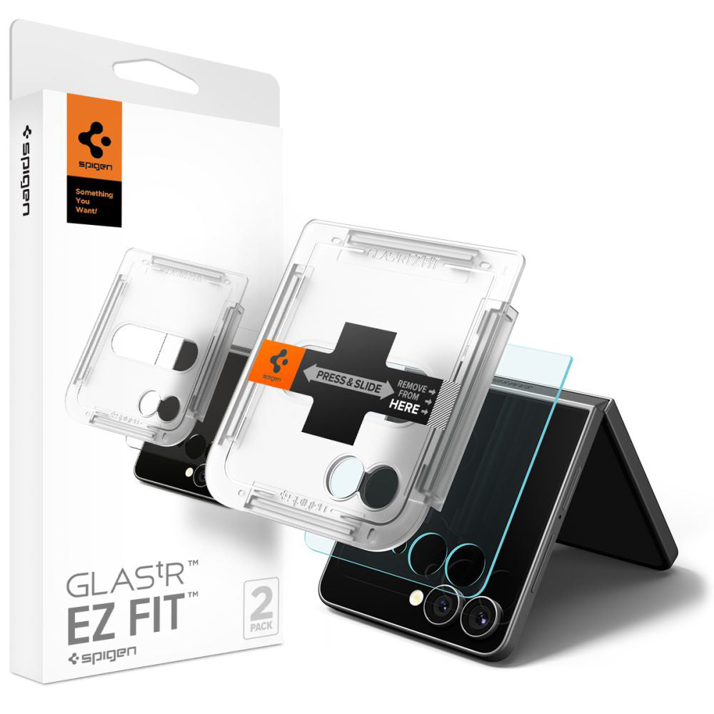 Skärmskydd Spigen GlastR EZ FIT för Samsung Galaxy Z Flip7 F766, Härdat Glas, Full Lim, Set med 2 stycken AGL09585