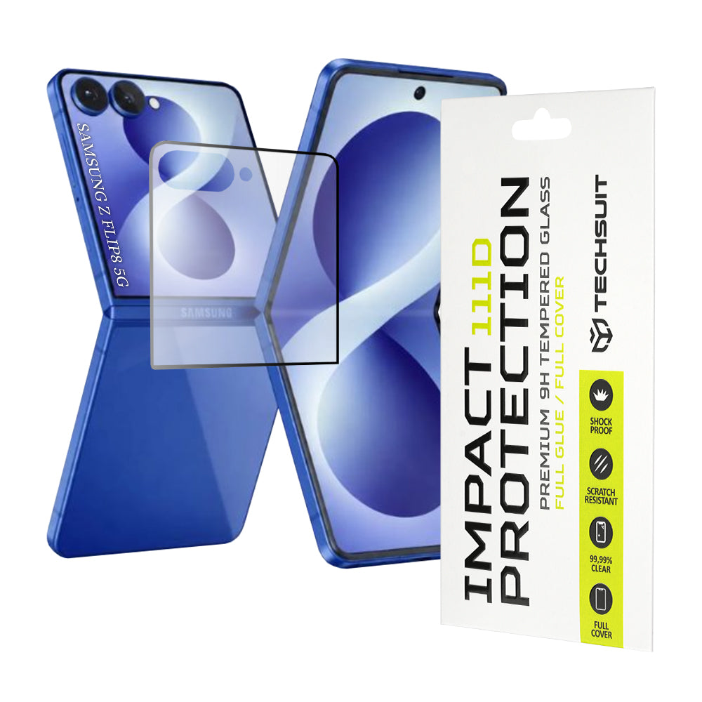 Techsuit skyddsfodral för yttre skärm till Samsung Galaxy Z Flip8 F776, härdat glas, full limning, 111D, svart