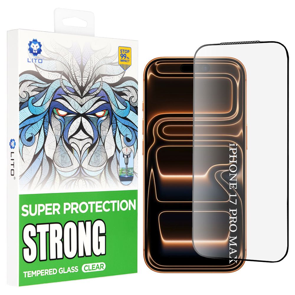 Lito D+ Max Strong Screen Protector for Apple iPhone 17 Pro Max, Tempered Glass, Full Glue, Black