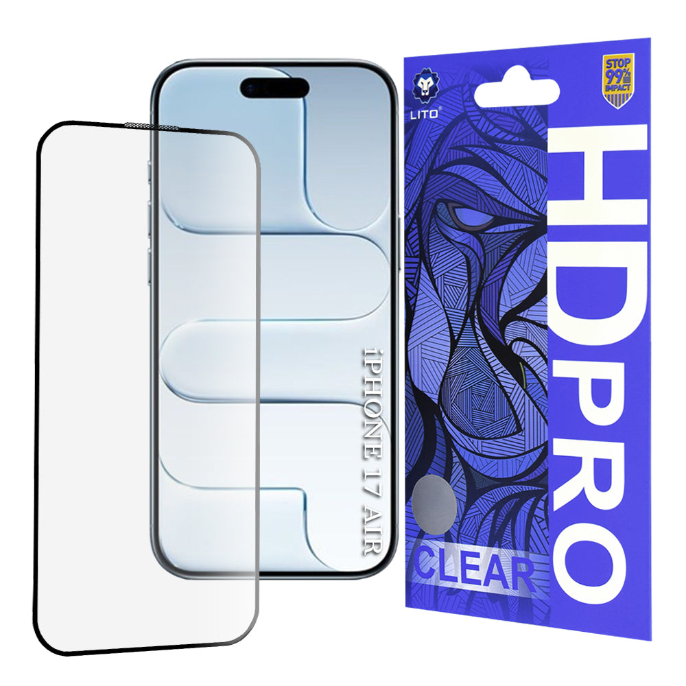 Skärmskydd Lito HD Pro Clear för Apple iPhone 17 Air, Härdat Glas, Full Lim, Svart