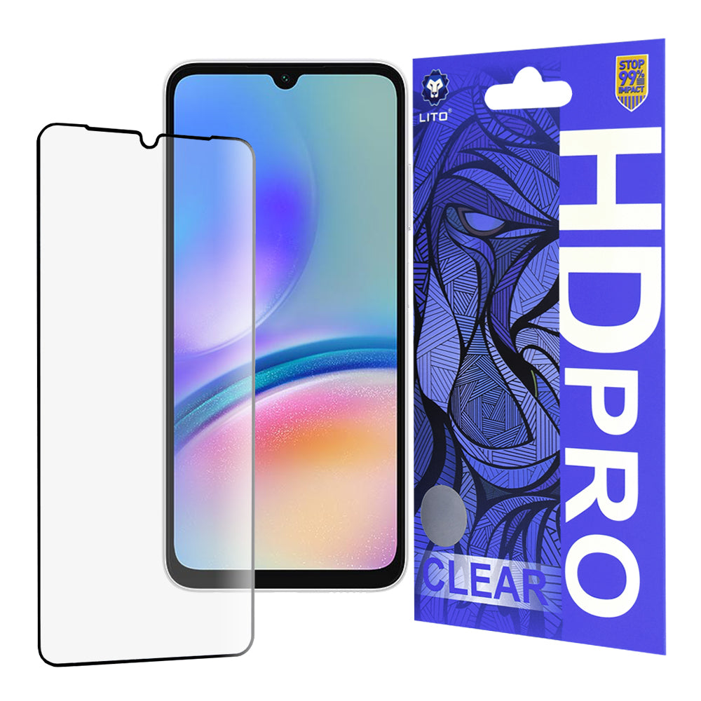 Lito HD Pro Clear Screen Protector for Samsung Galaxy A05s A057, Tempered Glass, Full Glue, Black