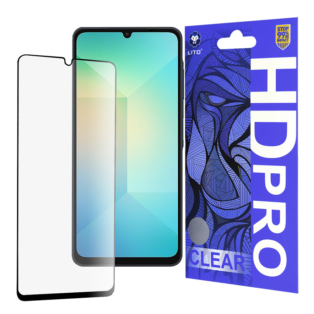Lito HD Pro Clear Screen Protector for Samsung Galaxy A06 A065, Tempered Glass, Full Glue, Black