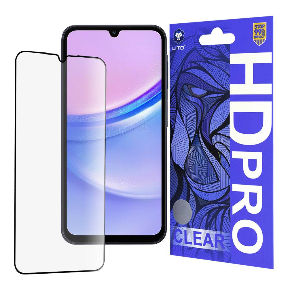 Lito HD Pro Clear skärmskydd för Samsung Galaxy A15 5G A156 / A15 A155 / A25 A256 / A24 4G A245, härdat glas, full limning, svart
