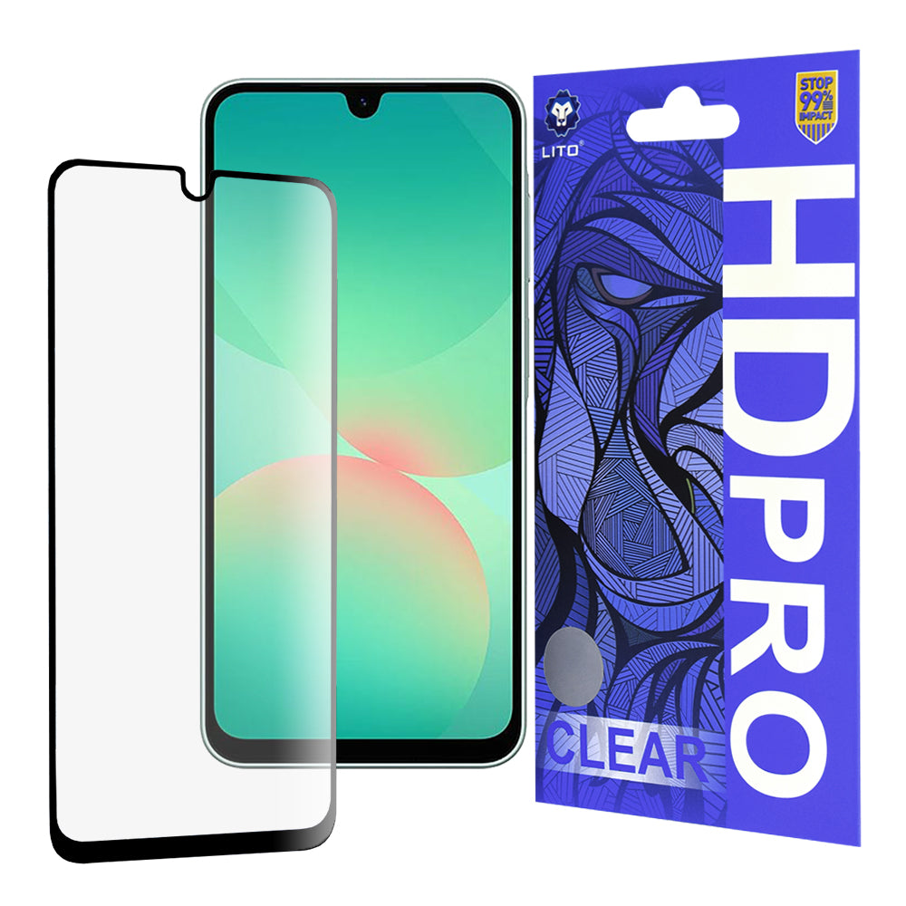 Lito HD Pro Clear Screen Protector for Samsung Galaxy A26 A266, Tempered Glass, Full Glue, Black