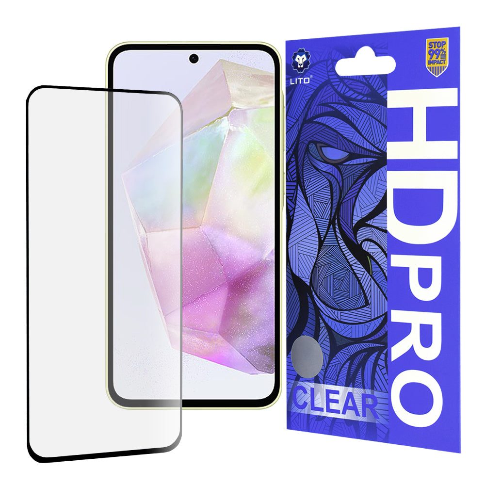 Lito HD Pro Clear Screen Protector for Samsung Galaxy A35 5G A356, Tempered Glass, Full Glue, Black