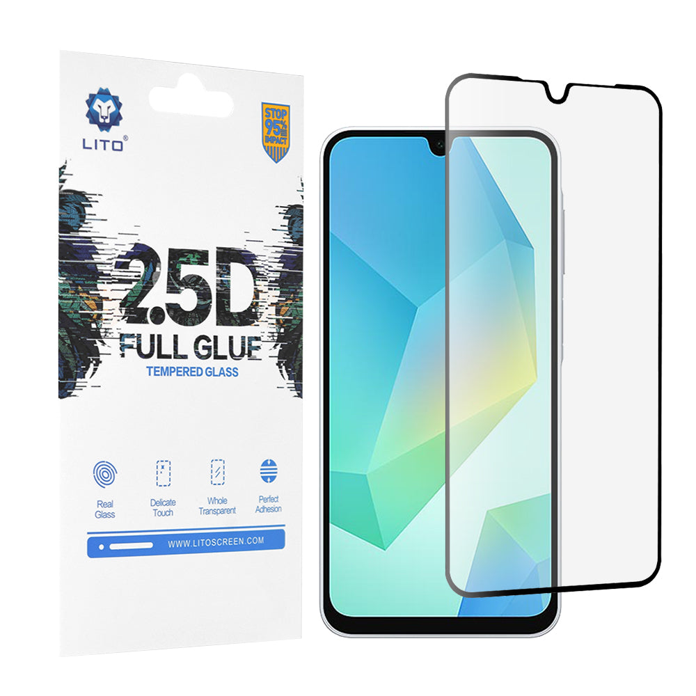 Lito Screen Protector Film for Samsung Galaxy A16 5G A166 / A16 4G A165, Tempered Glass, Full Glue, 2.5D, Black
