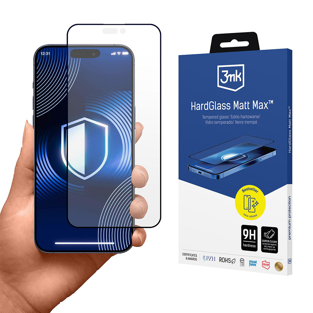 Skärmskydd Matte 3MK HardGlass Max för Apple iPhone 17 Pro Max, Härdat Glas, Full Glue, Svart