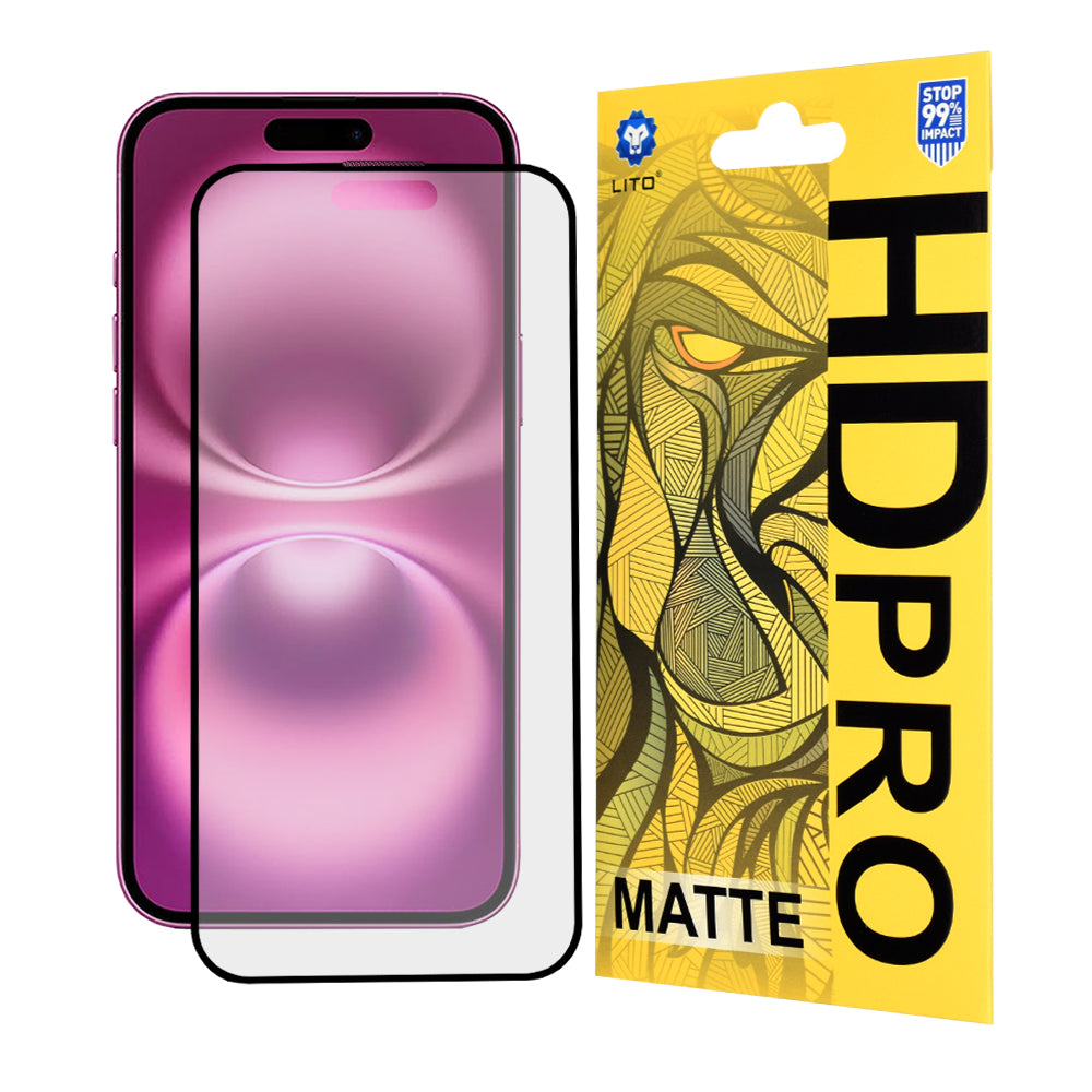 Matt skärmskydd Lito HD Pro för Apple iPhone 16 Plus, härdat glas, full limning, svart