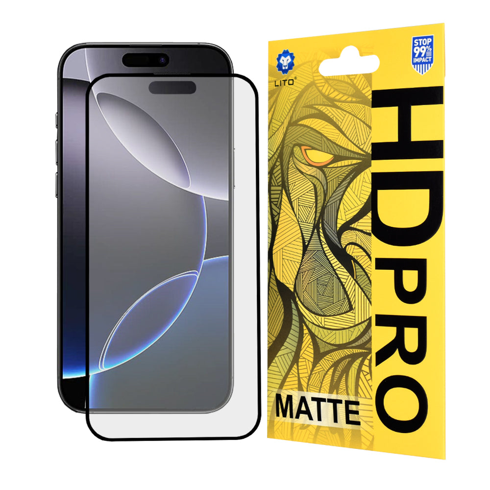 Matt skärmskydd Lito HD Pro för Apple iPhone 16 Pro Max, härdat glas, full limning, svart