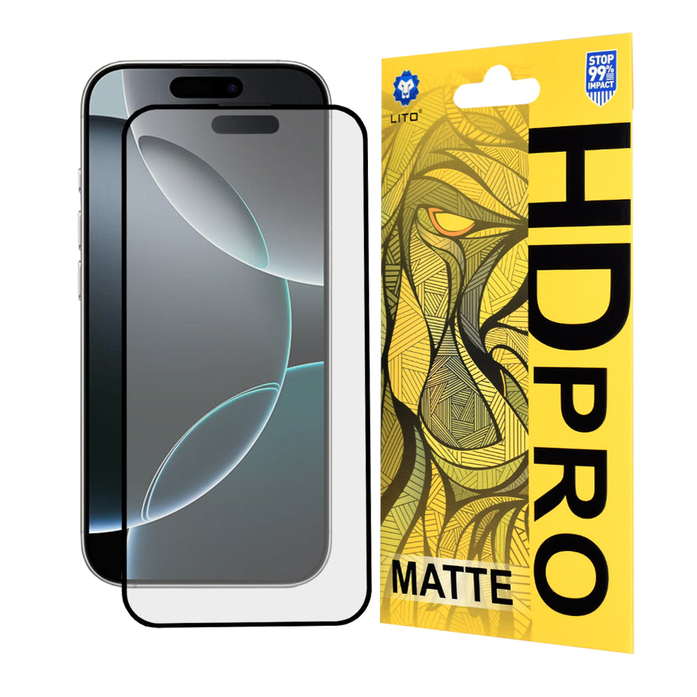 Matte Screen Protector Lito HD Pro for Apple iPhone 16 Pro, Tempered Glass, Full Glue, Black