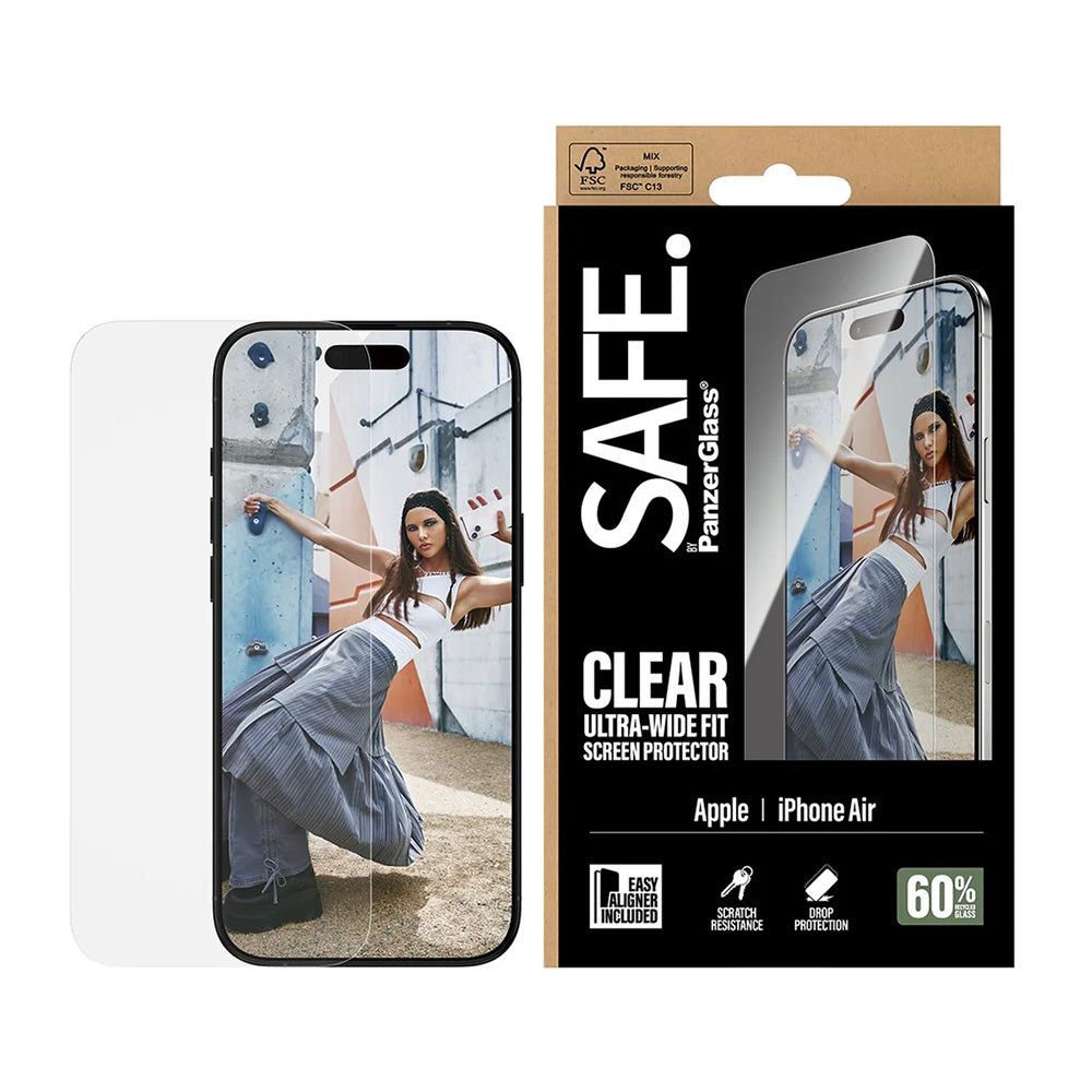 Skyddsfilm PanzerGlass Safe. Ultra-Wide Fit EasyAligner för Apple iPhone 17 Air, Härdat Glas, Full Glue