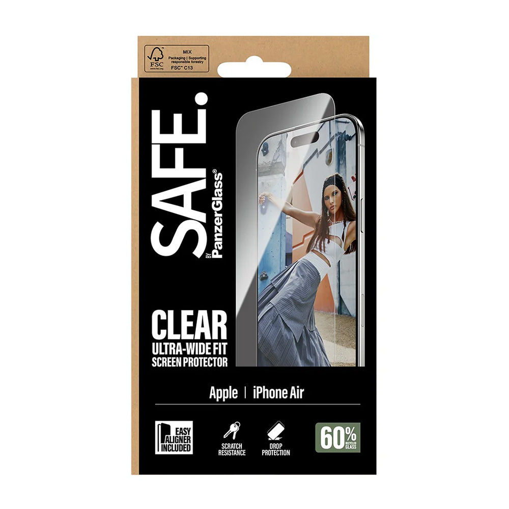 Skyddsfilm PanzerGlass Safe. Ultra-Wide Fit EasyAligner för Apple iPhone 17 Air, Härdat Glas, Full Glue