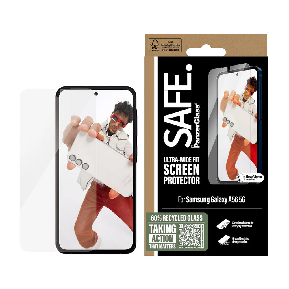 PanzerGlass Safe Screen Protector. Ultra-Wide Fit EasyAligner for Samsung Galaxy A56 A566, Tempered Glass, Full Glue