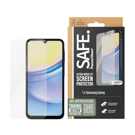 Skyddsfilm PanzerGlass Safe för skärm. Ultra-Wide Fit för Samsung Galaxy A16 5G A166 / A16 4G A165, Härdat glas, Fullständig limning.