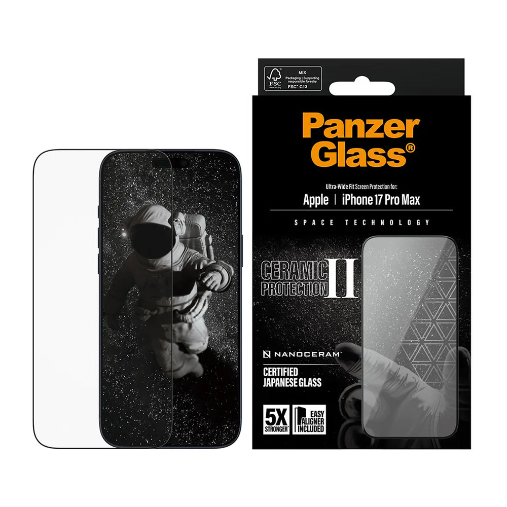 Skyddsfilm PanzerGlass Ultra-Wide Ceramic II EasyAligner för Apple iPhone 17 Pro Max, Härdat Glas, Full Lim, Svart