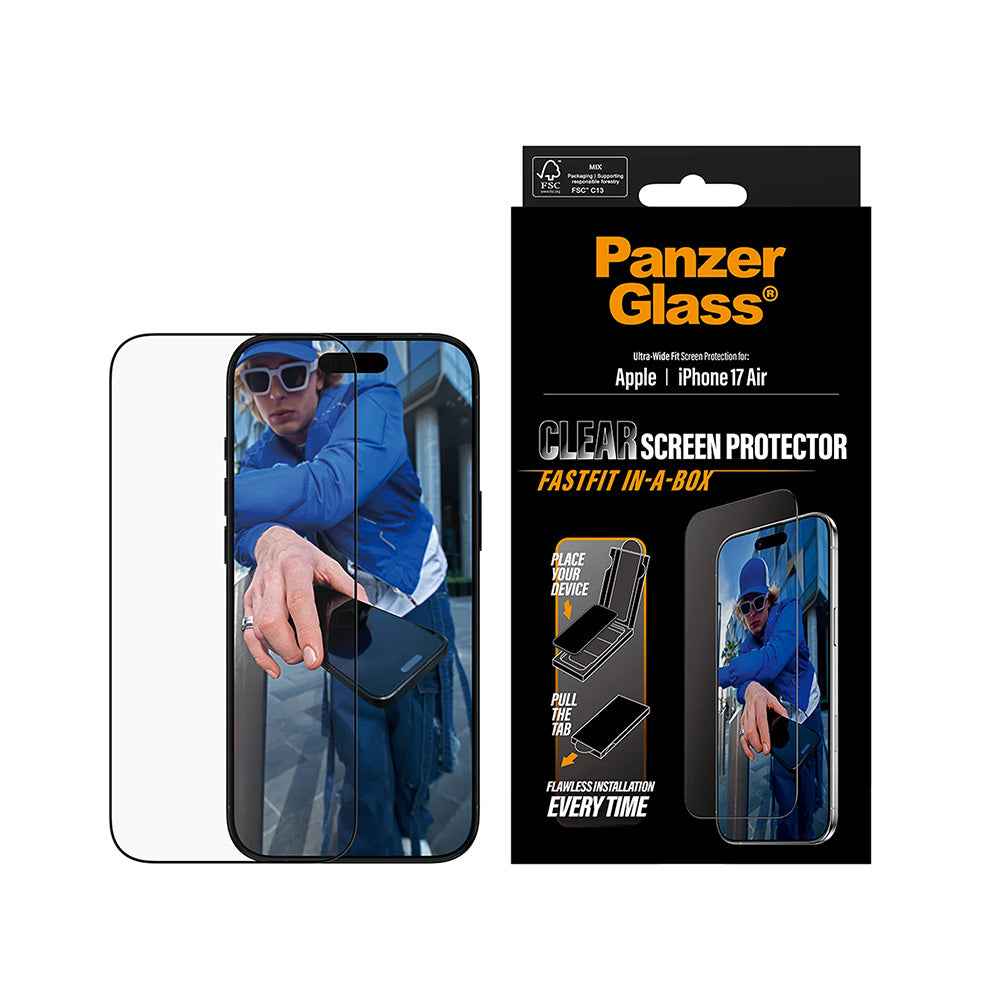 Skyddsfilm PanzerGlass Ultra-Wide Fit Fastfit för Apple iPhone 17 Air, Härdat Glas, Full Lim, Svart