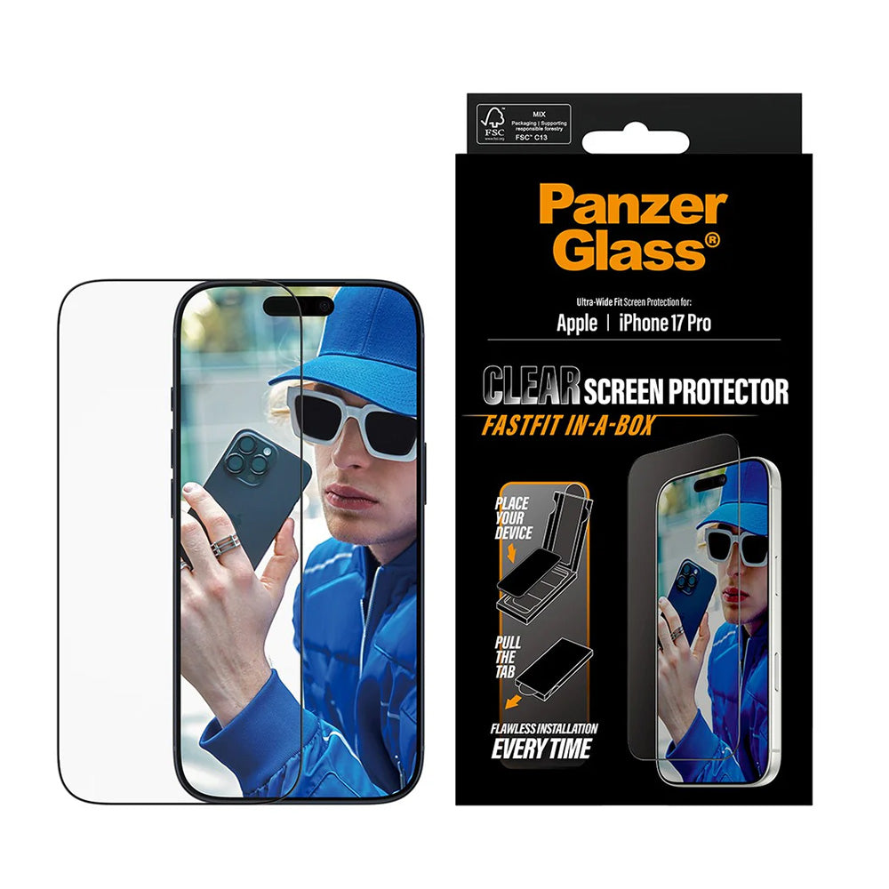 Skyddsfilm PanzerGlass Ultra-Wide Fit Fastfit för Apple iPhone 17 Pro, Härdat Glas, Full Lim, Svart