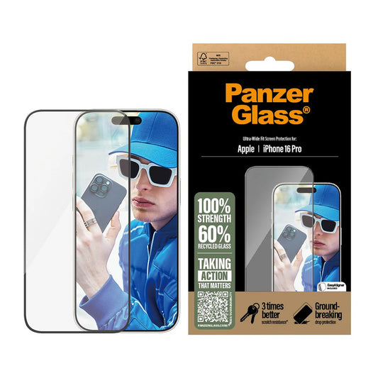 Skyddsfilm PanzerGlass Ultra-Wide Fit för Apple iPhone 16 Plus / 15 Plus, Härdat Glas, Full Lim, Svart