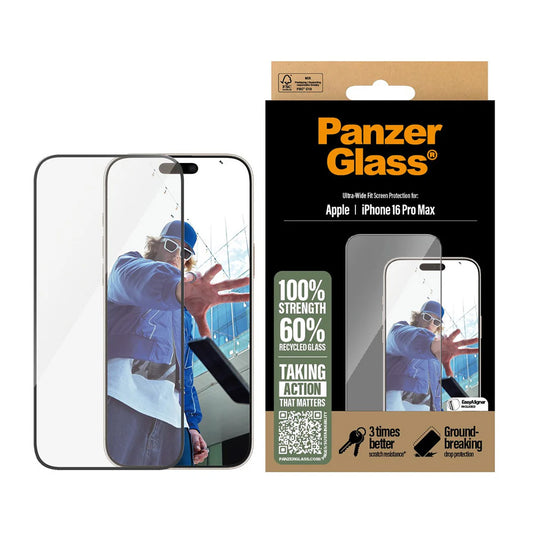 Skyddsfilm PanzerGlass Ultra-Wide Fit för Apple iPhone 16 Pro Max, Härdat Glas, Full Lim, Svart