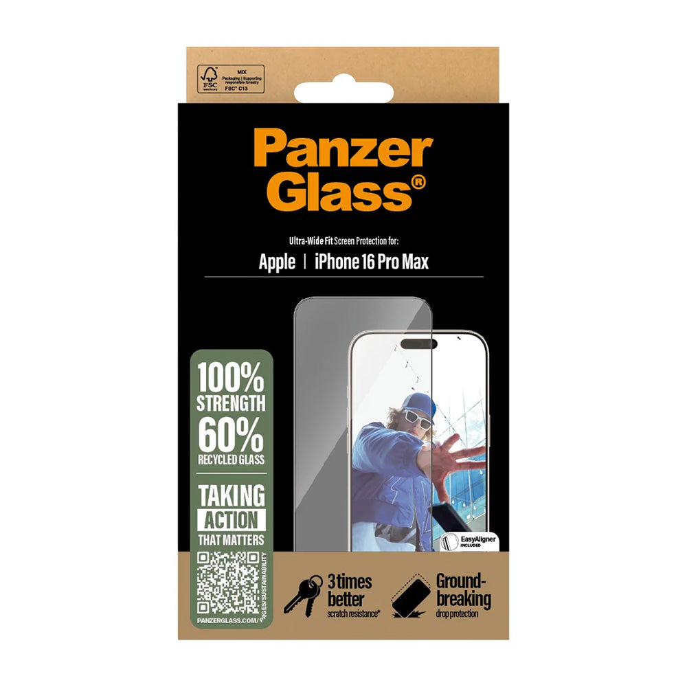 Skyddsfilm PanzerGlass Ultra-Wide Fit för Apple iPhone 16 Pro Max, Härdat Glas, Full Lim, Svart
