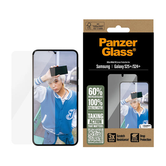 Skyddsfilm PanzerGlass Ultra-Wide Fit för Samsung Galaxy S25+ S936 / S24+ S926, Härdat Glas, Full Lim