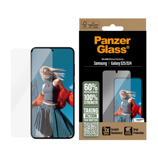 Skyddsfilm PanzerGlass Ultra-Wide Fit för Samsung Galaxy S25 S931 / S24 S921, Härdat Glas, Full Lim