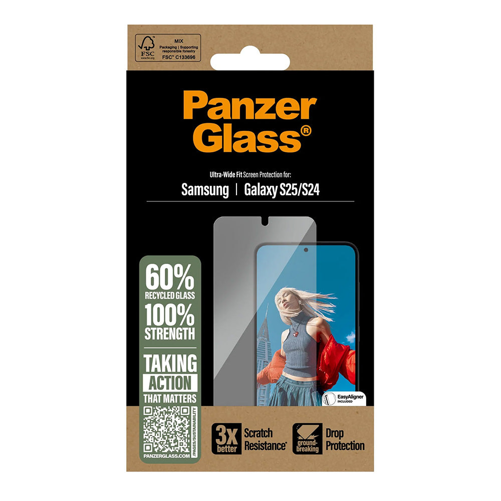 Skyddsfilm PanzerGlass Ultra-Wide Fit för Samsung Galaxy S25 S931 / S24 S921, Härdat Glas, Full Lim