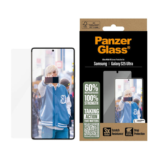 Skyddsfilm PanzerGlass Ultra-Wide Fit för Samsung Galaxy S25 Ultra S938, Härdat Glas, Full Lim
