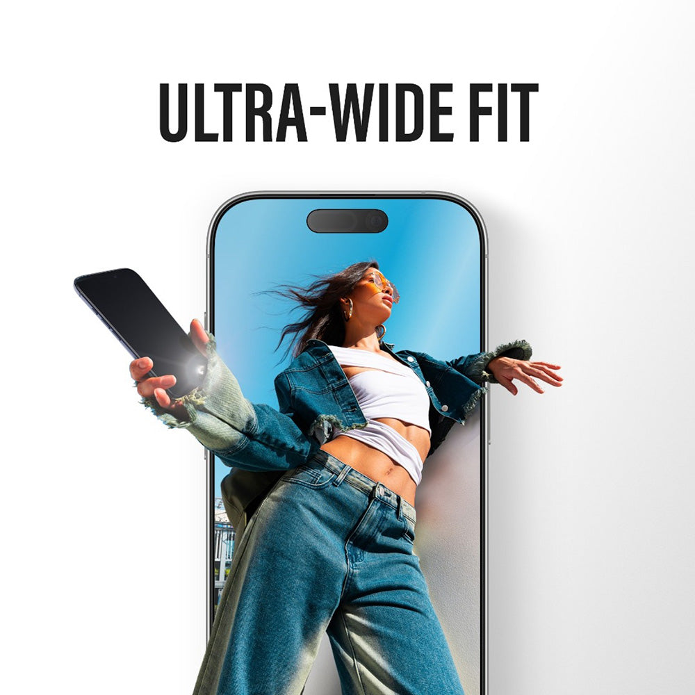 Skyddsfilm för skärm PanzerGlass Ultra-Wide Fit Stealth Fastfit för Apple iPhone 17 / 16 Pro, Härdat Glas, Full Lim, Svart